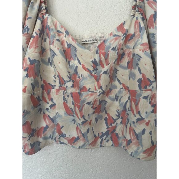 Abercrombie & Fitch Puff Sleeve Chiffon Pullover Cropped Top Size XL NWT - Picture 3 of 7